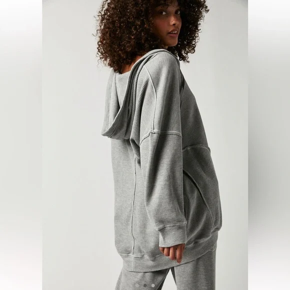 Free people waffle knit oversized hoodie - Picture 2 of 8